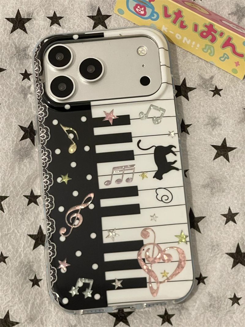 Phone Cases Xr Iphone - Schwarz-weiße Klavier-Musiknoten Katze Kawaii Niedliche Handyhülle